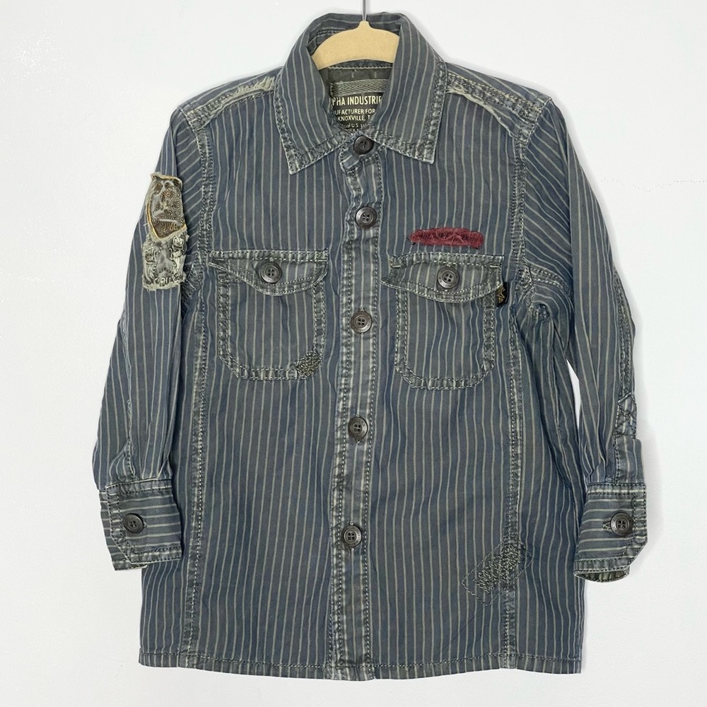 ALPHA INDUSTRIES INC Striped Long Sleeve Button Down Shirt - Picture 2 of 7